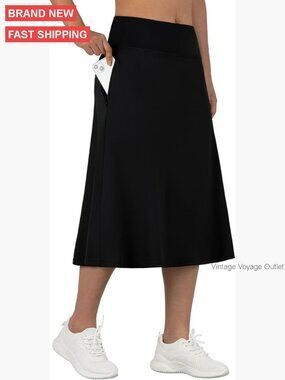 Midi Athletic Skort with Pockets, High Waist, Quick Dry Fabric, 28" Length